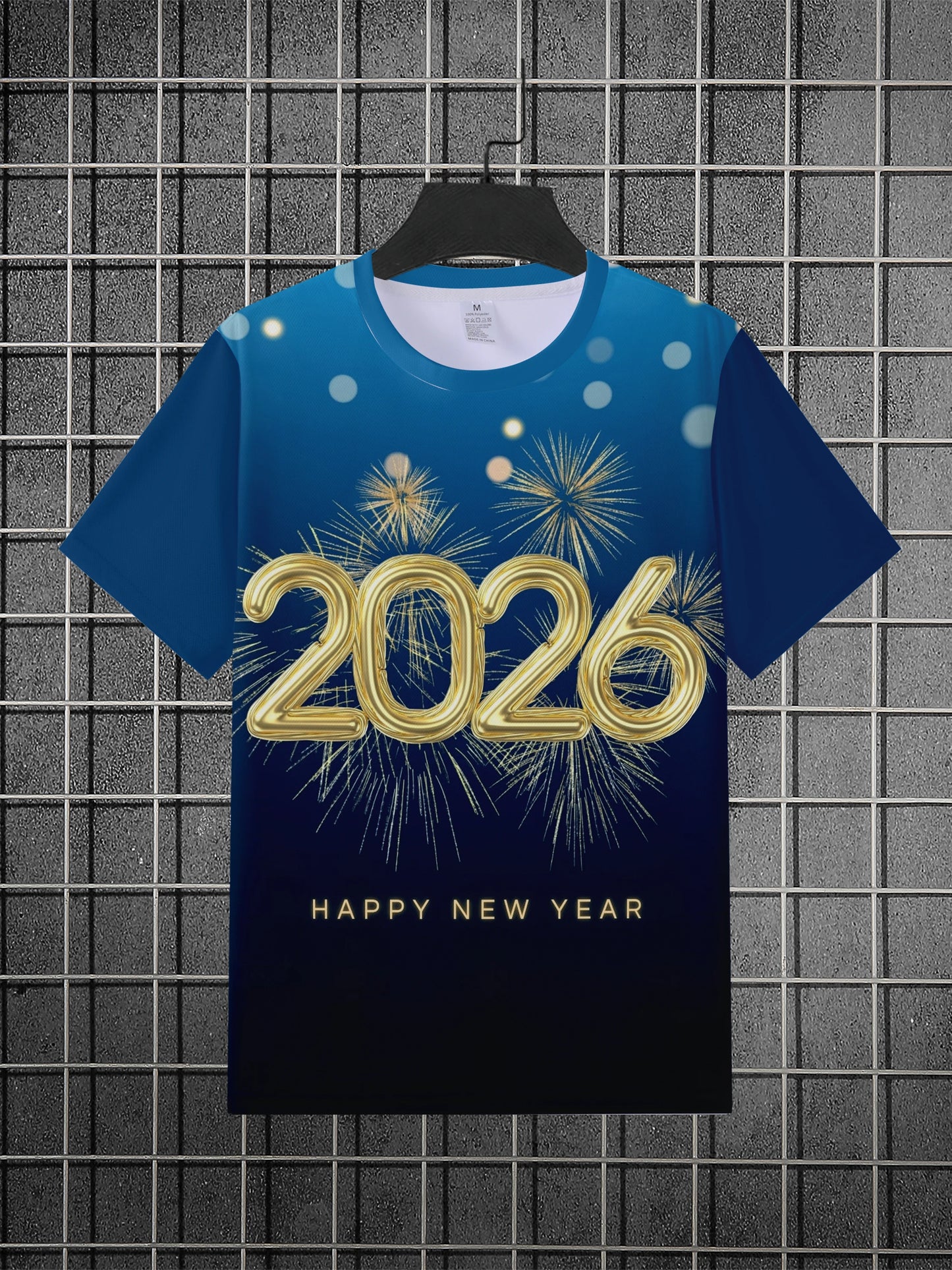2026 New Year Men's 3d Digital Printed Casual Short Sleeve Jersey Knitted T-shirt 100% Polyester Anti-pilling Regular  Fit Front
