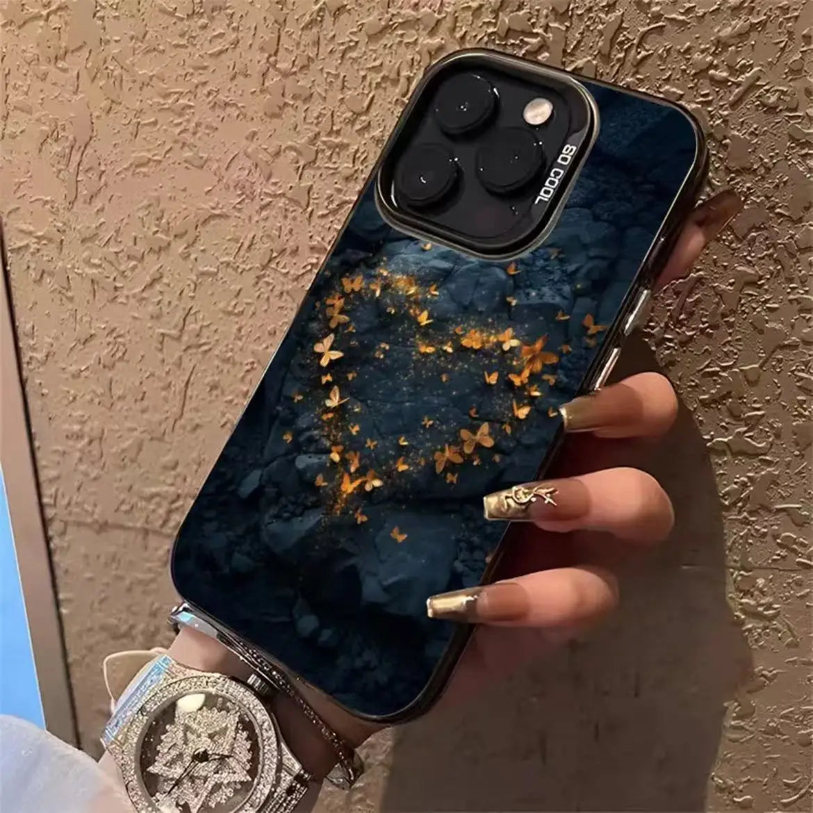 Light Gold Butterfly Printing Electroplated Silver Key TPU PC Mobile Phone Case for Iphone X Xr Xs 11 12 13 14 15 16 17 Pro Max