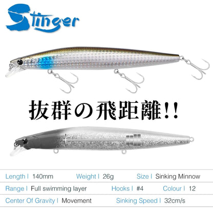 Sinking Minnow Fishing Baits140mm Saltwater Lures Pike Big Game Sea Fishing Tackle Stinger Hard Wobbler