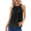 Solid Color Neck Hanging Style Women's Sequin Feeling Micro Elastic Suspender Sequin Vest