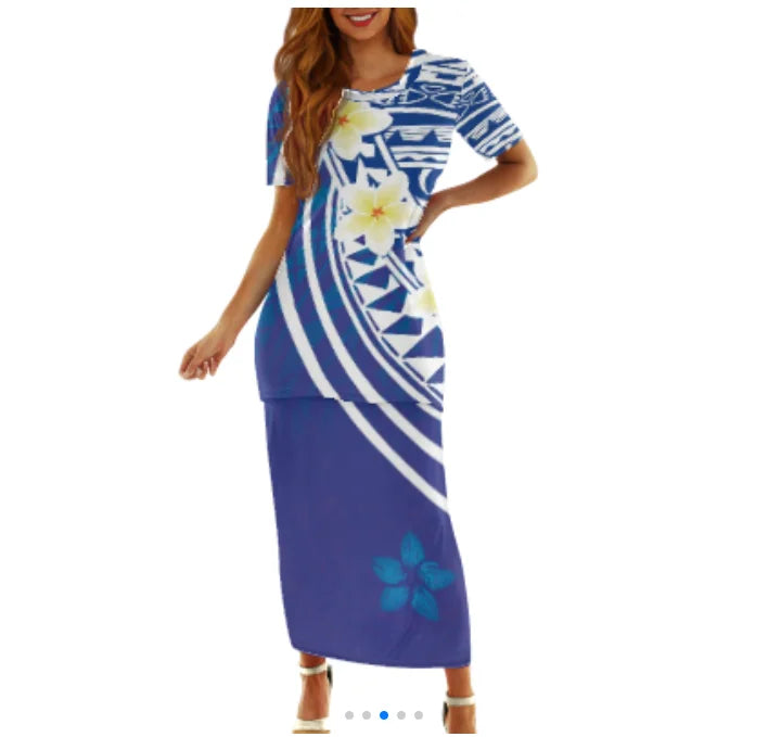 Samoa Tapa Puletasi PTaha Puletaha Samoan Dress & Maxi Skirt Set for Women Sweet Style 2Pcs Tops