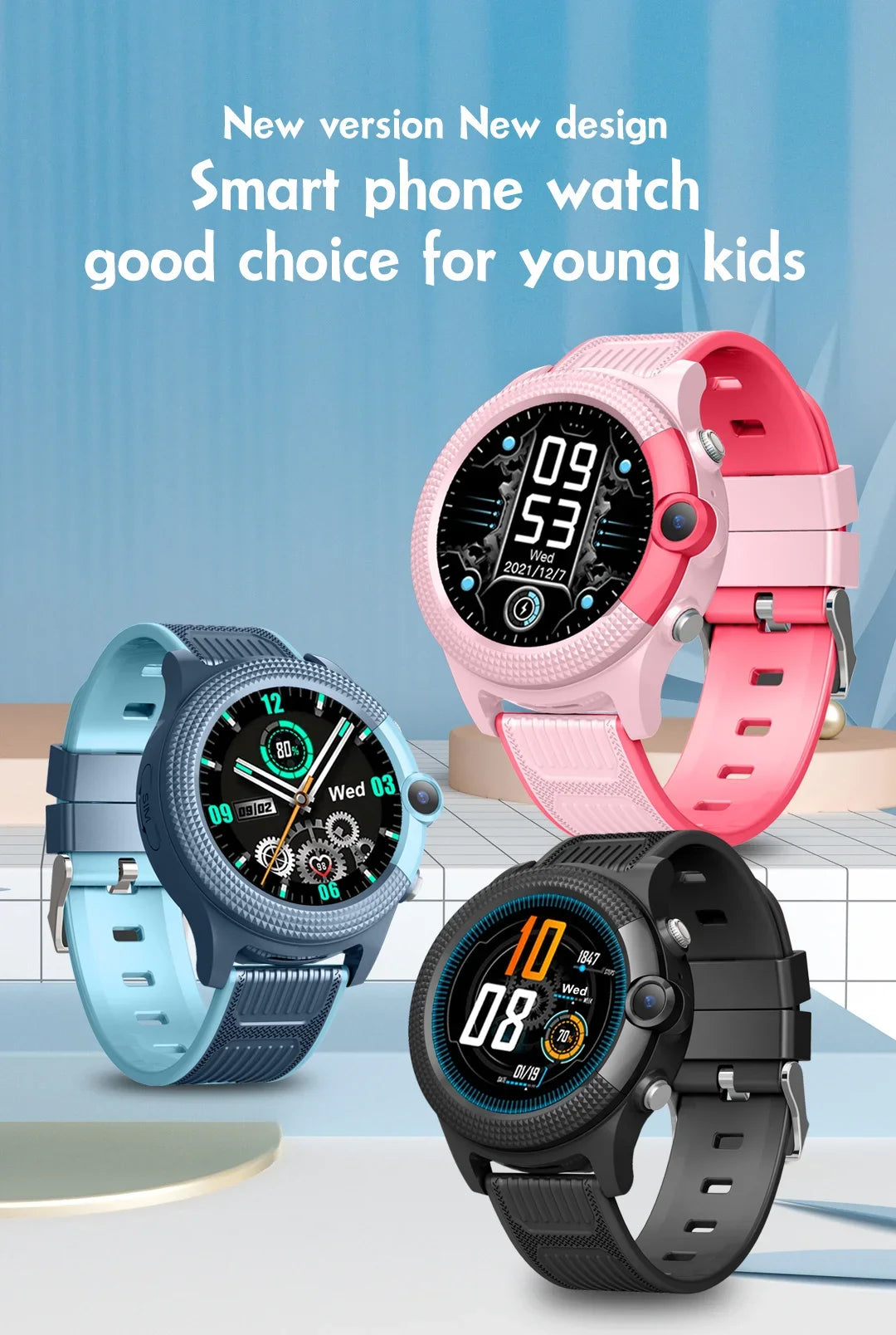 Child Smart Watch GPS SOS Call LBS WiFi Location Video Call Fashion Designs-IP67 Compass Calendar-Smartwatch for Kids4G