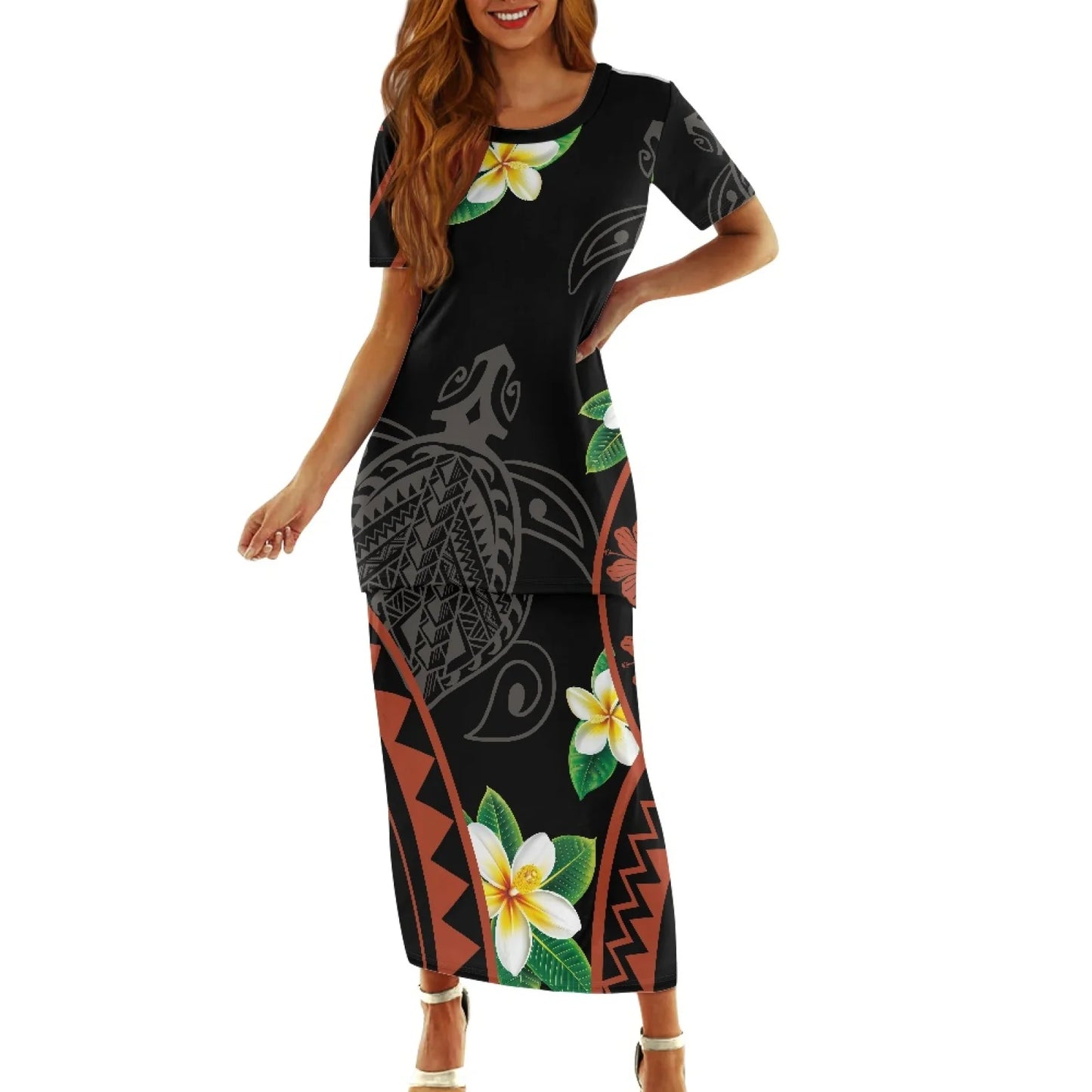 Samoa Tapa Puletasi PTaha Puletaha Samoan Dress & Maxi Skirt Set for Women Sweet Style 2Pcs Tops