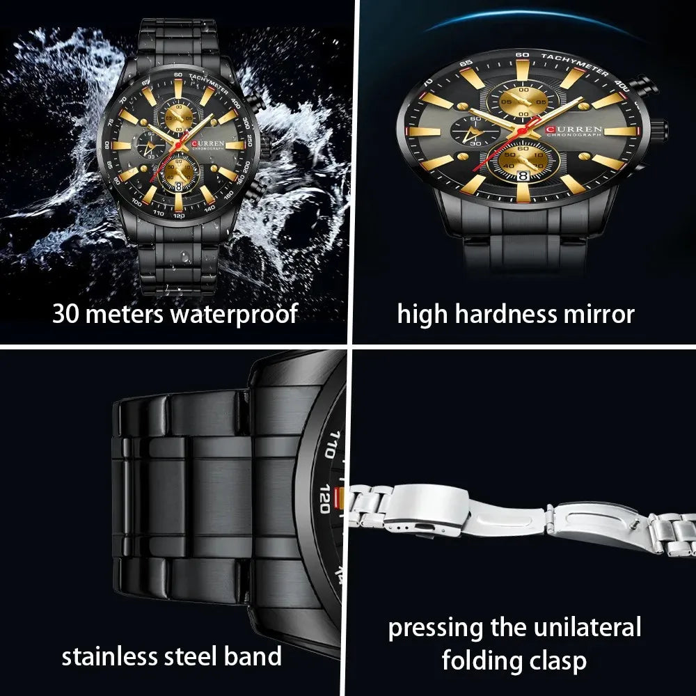 Curren 8351 Man Watches Quartz Stainless Steel Band Clock Luminous Hands Luxury Business Sporty Chronograph Wristwatches For Men