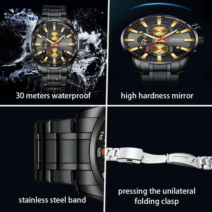 Curren 8351 Man Watches Quartz Stainless Steel Band Clock Luminous Hands Luxury Business Sporty Chronograph Wristwatches For Men