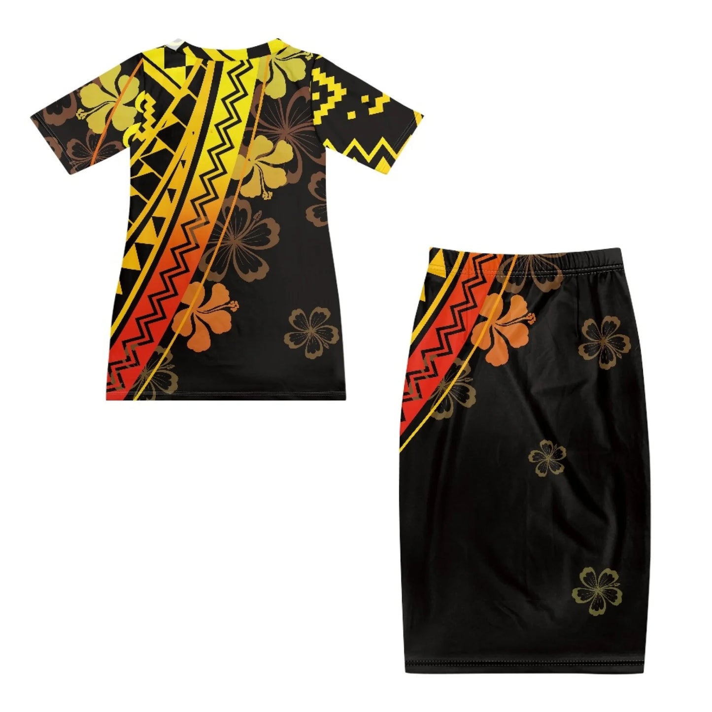 Samoa Tapa Puletasi PTaha Puletaha Samoan Dress & Maxi Skirt Set for Women Sweet Style 2Pcs Tops