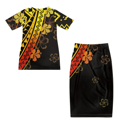 Samoa Tapa Puletasi PTaha Puletaha Samoan Dress & Maxi Skirt Set for Women Sweet Style 2Pcs Tops