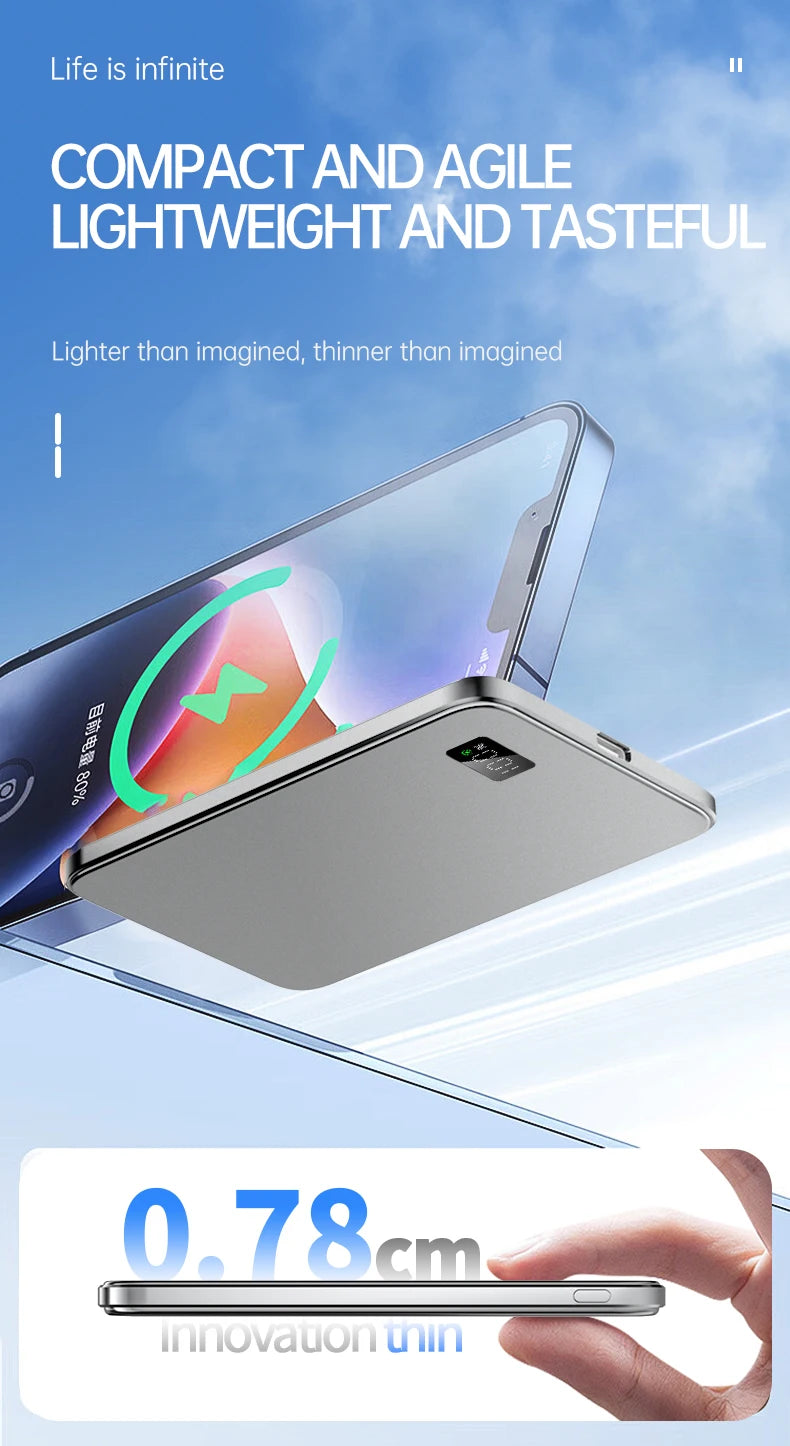 50000mAh Magnetic Wireless Thin Ultra Power Bank For MagSafe Fast Charging Portable Battery Display Power Bank