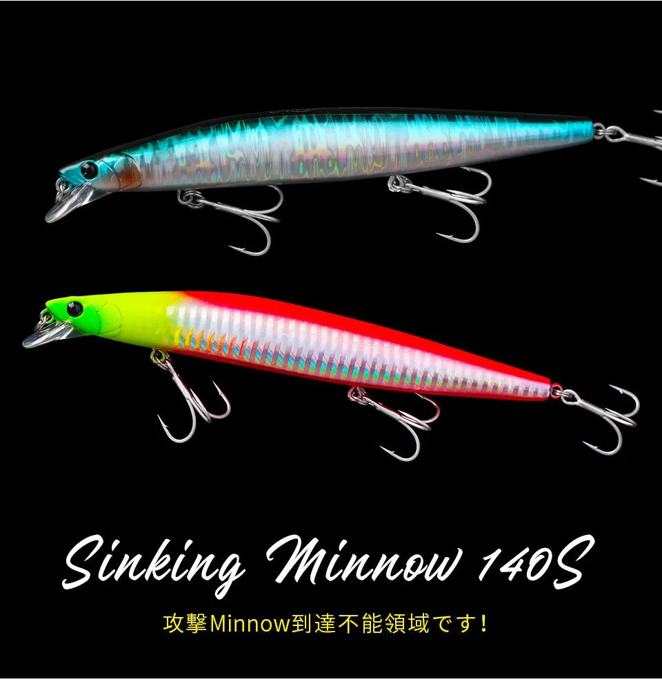Sinking Minnow Fishing Baits140mm Saltwater Lures Pike Big Game Sea Fishing Tackle Stinger Hard Wobbler
