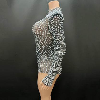 Luxury Party Women's Bodysuits Summer Formal Elegant Rhinestone Performance Wear