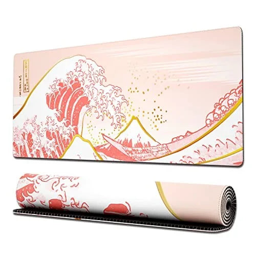 Large Gaming Mouse Pad With Stitched Edges Japanese Great Wave Anime Desk Mat  for Keyboard and Mouse Waterproof Customization