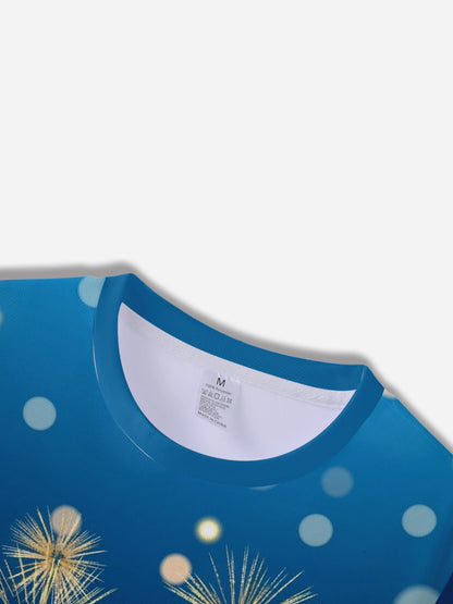 2026 New Year Men's 3d Digital Printed Casual Short Sleeve Jersey Knitted T-shirt 100% Polyester Anti-pilling Regular  Fit Front