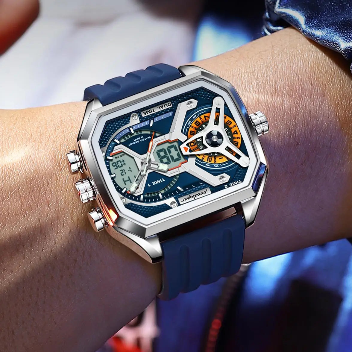 POEDAGAR E106 Calendar Quartz Watches Men's Montres Hommes Luxury LED Display Men Wristwatches Fashion Luminous Waterproof Watch