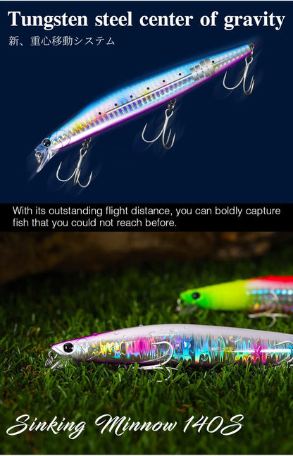 Sinking Minnow Fishing Baits140mm Saltwater Lures Pike Big Game Sea Fishing Tackle Stinger Hard Wobbler