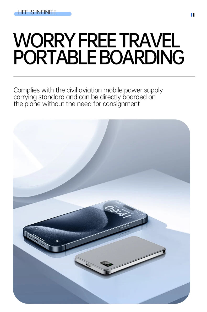 50000mAh Magnetic Wireless Thin Ultra Power Bank For MagSafe Fast Charging Portable Battery Display Power Bank