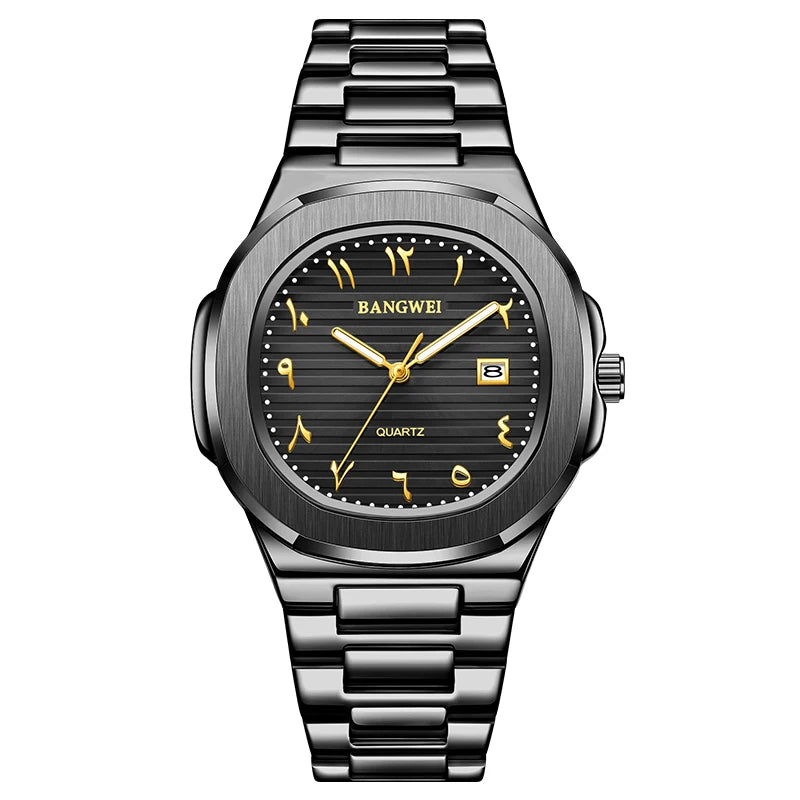 LIGE BW8821 Wholesale Black Arabic Dial Waterproof Men Wristwatch Stainless Steel Calendar Quartz Luminous Watch for Man Relojes