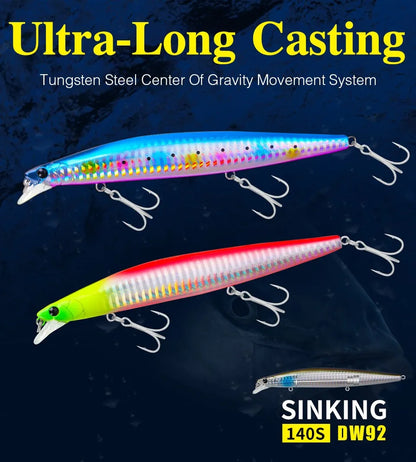 Sinking Minnow Fishing Baits140mm Saltwater Lures Pike Big Game Sea Fishing Tackle Stinger Hard Wobbler