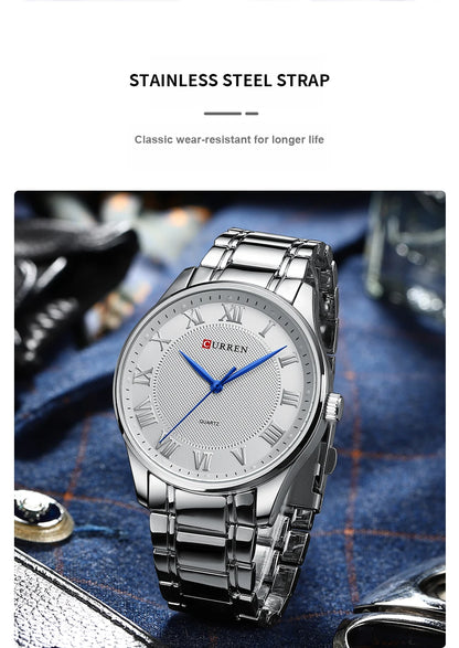 CURREN Classic Casual Watch for Men with Stainless Steel Band Simple Quartz Wristwatches for Business Man with box