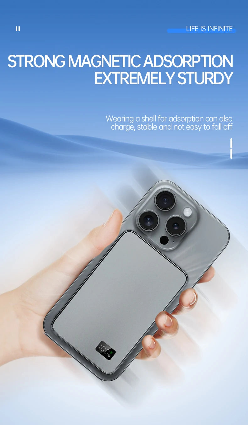 50000mAh Magnetic Wireless Thin Ultra Power Bank For MagSafe Fast Charging Portable Battery Display Power Bank