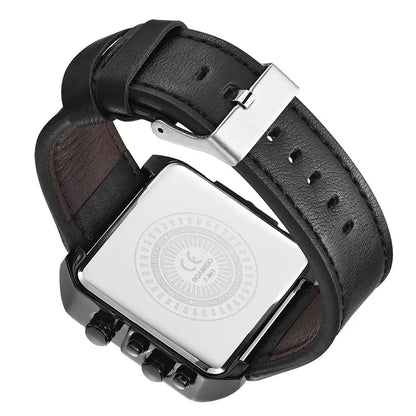 BOAMIGO Watch 3 Time Zone square Large Dial Leather Quartz  Watches Waterproof