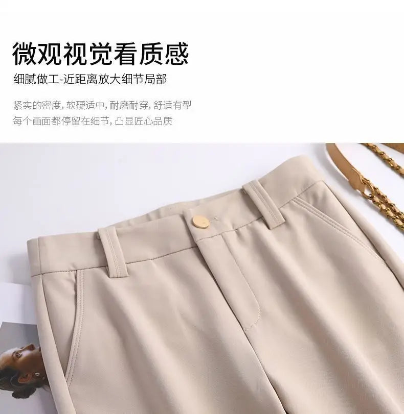 Office Lady Fashion Solid Loose Straight Pants All-match Button Zipper Women Spring Autumn High Waist Pockets Pencil Trousers