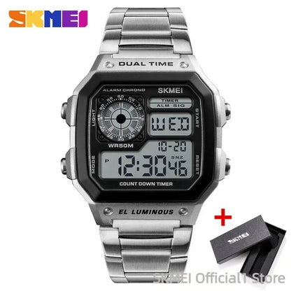 SKMEI 1335 Digital Watch for Men Retro Sports Waterproof Chrono Electronic Mens Wristwatches Stainless Steel Clock Reloj Hombre