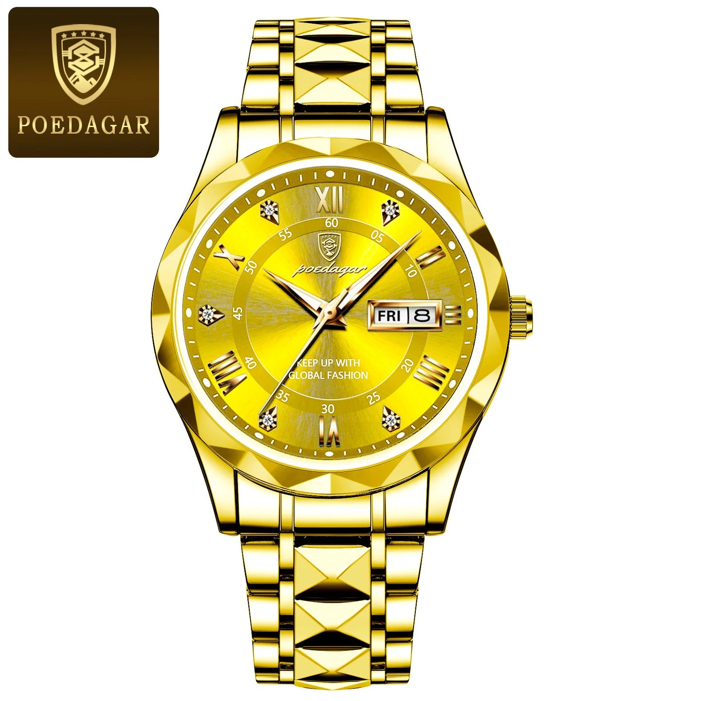 POEDAGAR Business Luxury Men's Watches Waterproof Stainless Steel Luminous Man Wristwatch Date Week Sport Men Quartz Watch Reloj