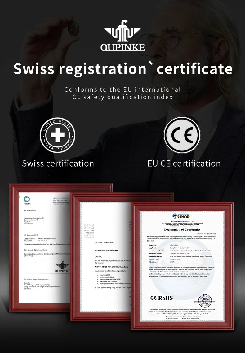 OUPINKE 3250 Original Men's Watch Deep Waterproof 3D Skeleton Stainless steel Automatic Mechanical Wristwatch Men Official Watch