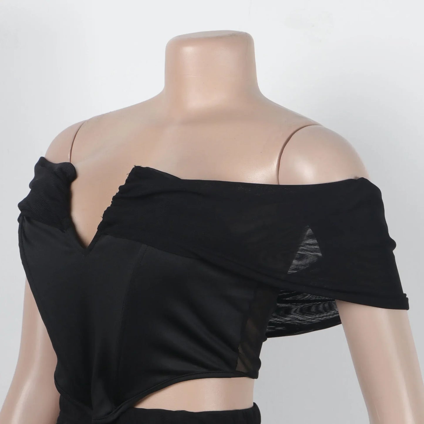 Slimming Mesh Splice Bum Covering Visibility Elastic Off-Shoulder 2-Piece Set European And American Style