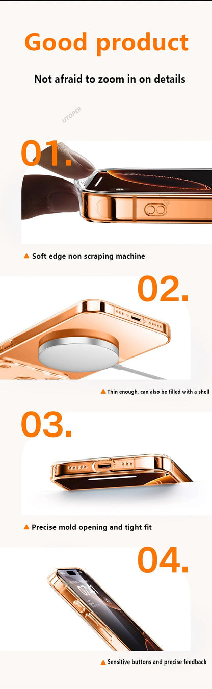 Plating Transparent with Lens Film Case for iPhone 17 Air 17 16 15 14 13 12 11 Pro Max Plus Anti-fall Damping Cover