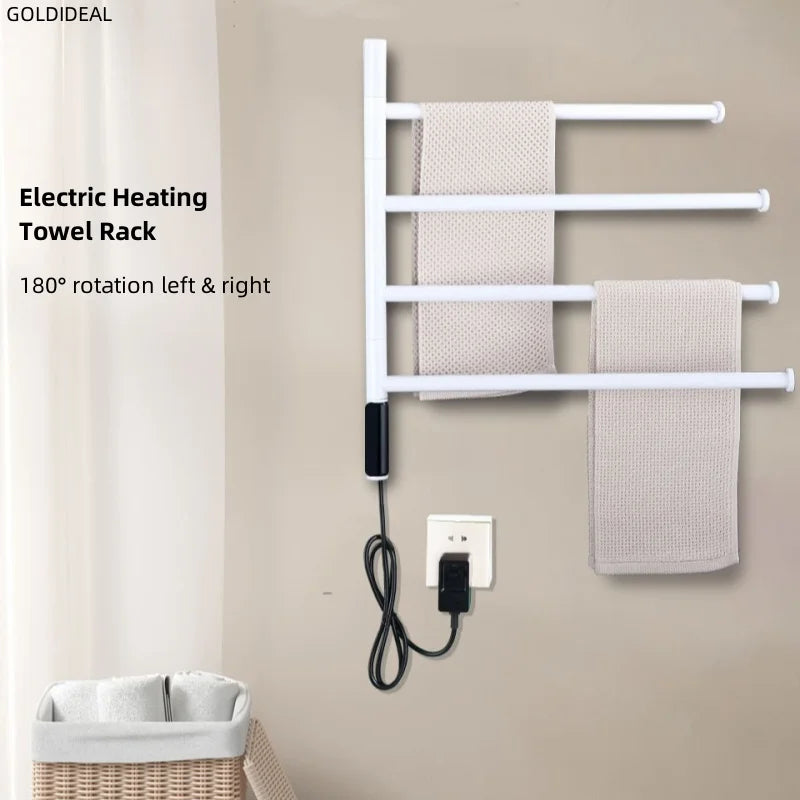 Electric Heating Towel Rails 180° Rotation Left & Right SUS304 Bathroom  Wall Mounted Towel Warmer Holder  220V