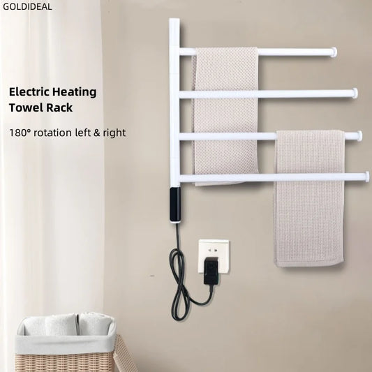 Electric Heating Towel Rails 180° Rotation Left & Right SUS304 Bathroom  Wall Mounted Towel Warmer Holder  220V
