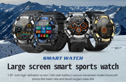 Outdoor Military Smartwatch For Men Health Monitor Bluetooth Call Voice Assistant GPS Sports Waterproof Men Smartwatch 2024