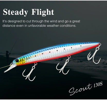 Sinking Minnow Fishing Lure SCOUT 130mm 24g Long Casting Seabass Flounder Artificial Large Sea Fishing Hard Baits
