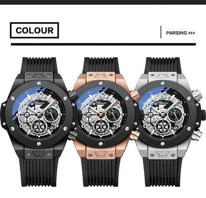 CHENXI Fashion Silicone Chronograph Watch Men Multifunctional Cool Luminous Quartz Starry Lunar Phases Timing Sport Wristwatches
