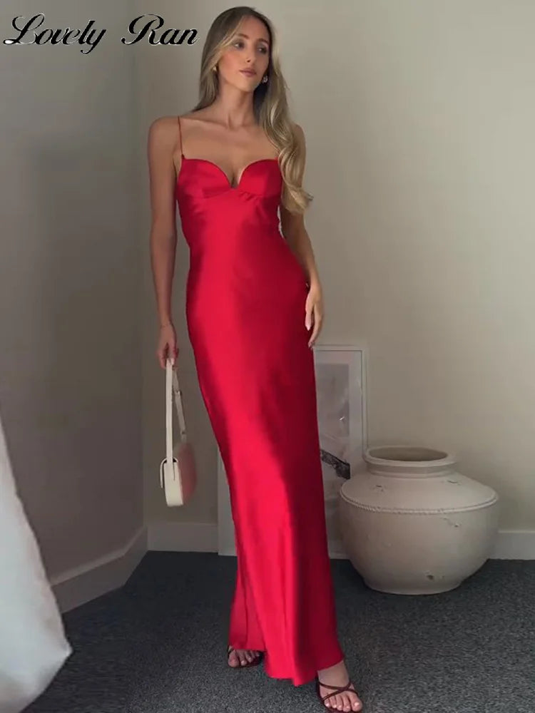 Party Solid Women Long Dresses Sexy A Line Backless Sleeveless Female Dress 2025 Summer Elegant Evening Satin Lady Robes
