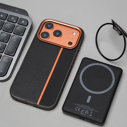 Hit Color PU Leather Texture MagSafe Shockproof Case For iPhone 17 17Pro Max 16 15 14 Alloy Lens Wireless Charging Frosted Cover