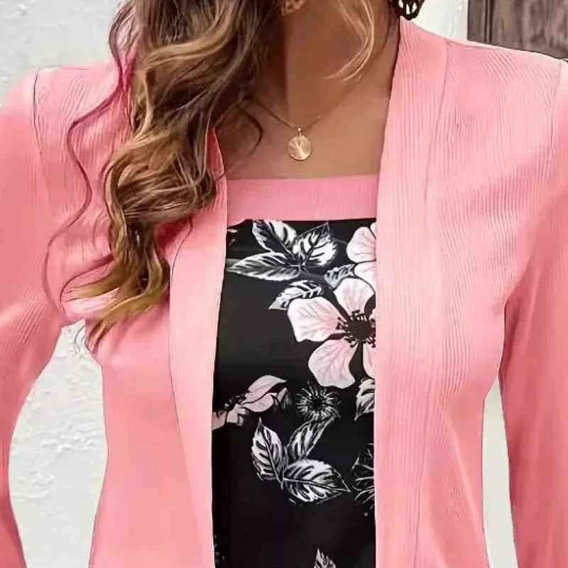 Long Sleeved New Printed Fake Two-piece Set Casual Fashion Temperament T-shirt Long Sleeved Cardigan