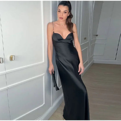 Party Solid Women Long Dresses Sexy A Line Backless Sleeveless Female Dress 2025 Summer Elegant Evening Satin Lady Robes