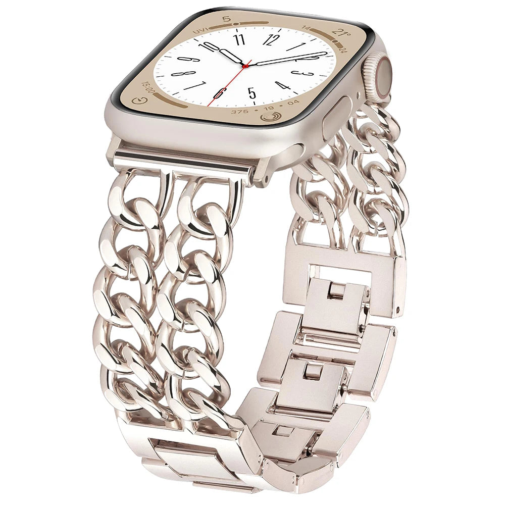 Metal Chain Link Compatible For Apple Watch Band Series Women Men Classic Watch Strap Replacement Accessories Smartwatch Bands