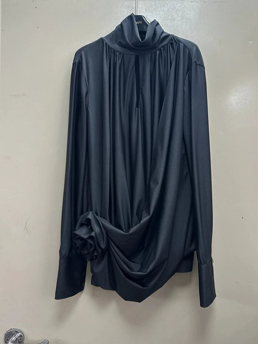 TWOTWINSTYLE Solid Slimming Fashion Mini Dresses for Women High Waist Patchwork 3D Flower Temperament Dress Female Clothing New