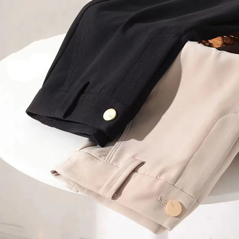 Office Lady Fashion Solid Loose Straight Pants All-match Button Zipper Women Spring Autumn High Waist Pockets Pencil Trousers