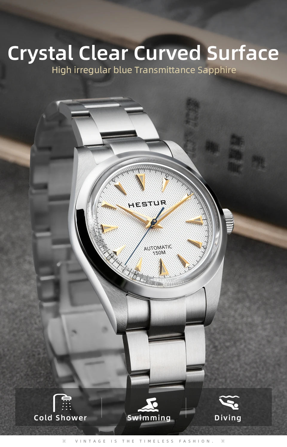 Hestur Luxury Men's Watch Automatic mechanical 36mm Miyoda 9015 15Bar Waterproof Vintage reloj hombre Sapphire Glass wrist Watch