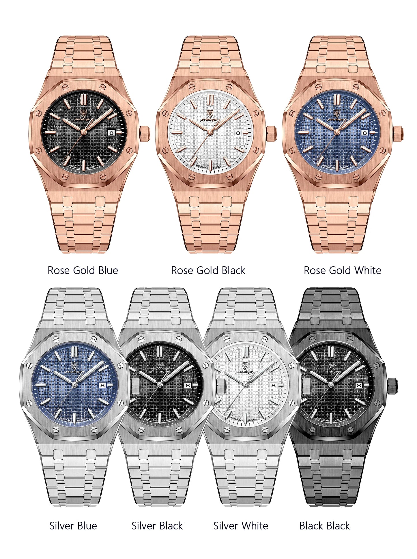 POEDAGAR Original Luxury Man Watch Date Luminous Waterproof Stainless Steel Men Wristwatch Fashion Business Quartz Men's Watches