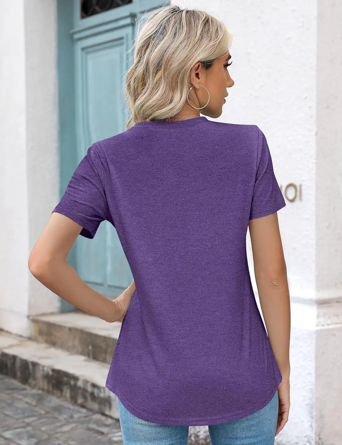 Womens Casual Crew Neck Short Sleeve Pleated Tops Blouses Fashion Clothes