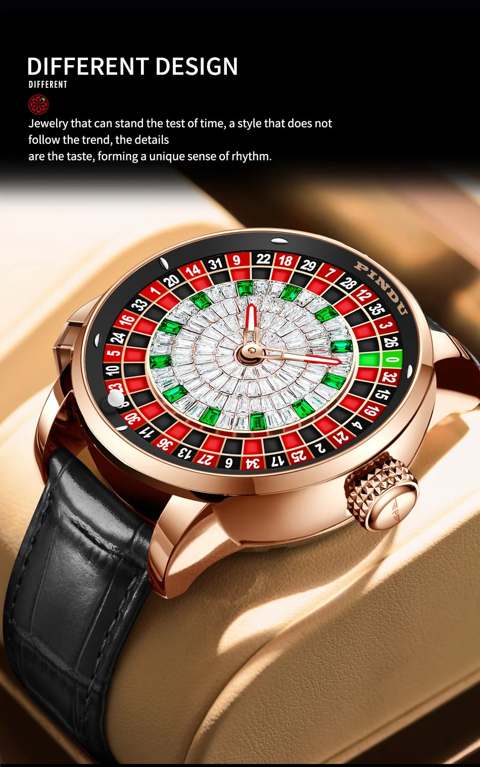 PINDU Player Series Mechanical Watches for Men European Roulette Game Dial Automatic Movement Funny Design Party  Watch