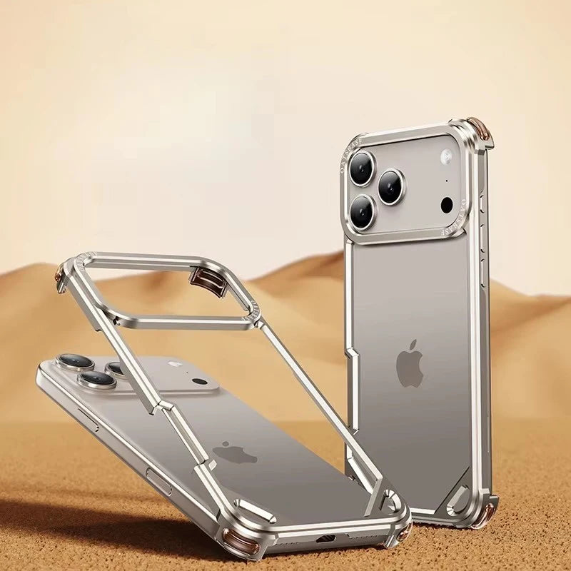 For iPhone 17 16 15 Pro Max 17Air Aviation Aluminum Alloy Frame Bumper Phone Case Metal Frameless Hollow Heat Dissipation Cover