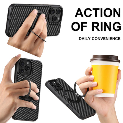 Compatible MagSafe Wireless Charging Strong Magnetic 360° Rotating Ring Stand PU Leather Phone Case For iPhone 17 16 15 14 13 12