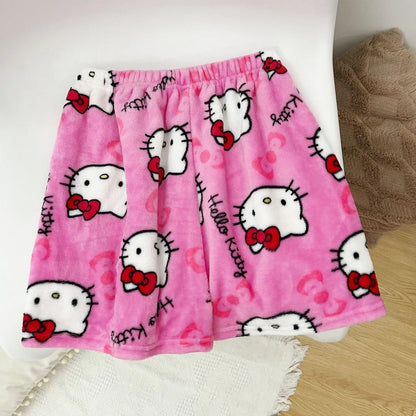 Sanrio Hello Kitty Anime Y2k Kawaii Flannel Pajamas Women'S Warm Woolen Cartoon Casual Home Pants Autumn Winter Fashion Trousers