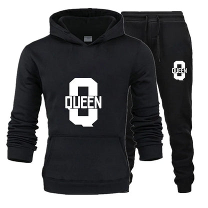 Fashion Lover Couple Clothing Sportwear Set KING QUEEN Printed Hooded Clothes 2PCS Set Women Hoodie and Pants Suit Hoodies